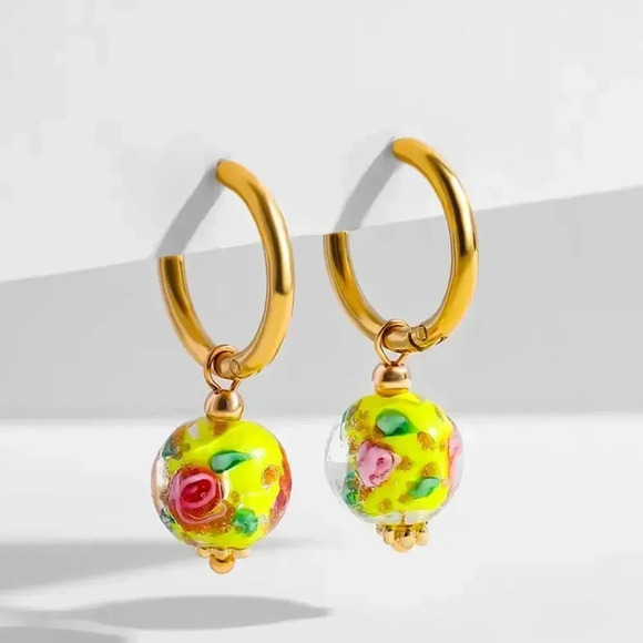 Portofino Rose Glass Gold Hoop Earrings - Picture 1 of 5